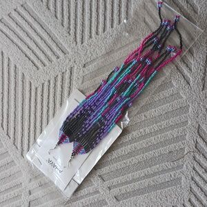 Beaded Fringe Earrings - Blue & Purple